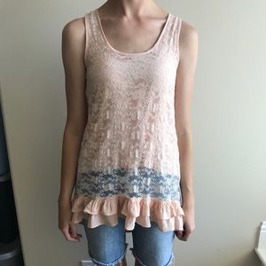 Long Lace tank light pink with ruffle bottom